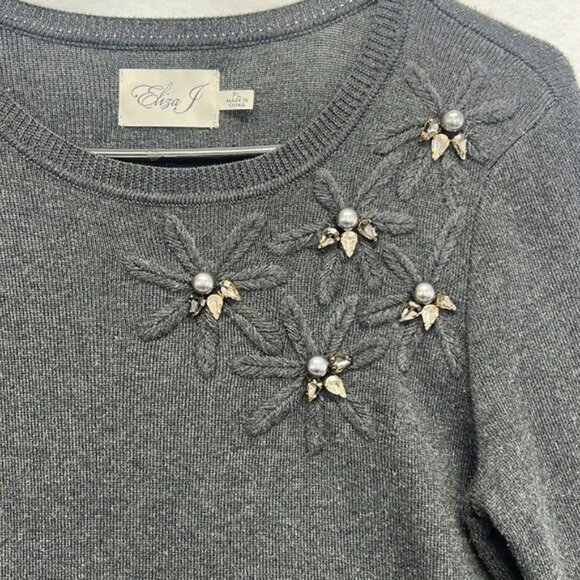 Eliza J Womens A-Line Embroidered Dress Acrylic Gray PL Elegant - Picture 3 of 9